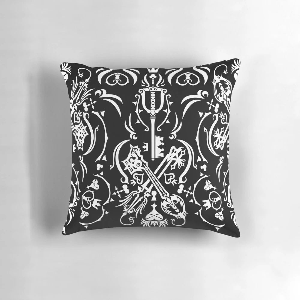 Kingdom Hearts black pillow with logo and characters