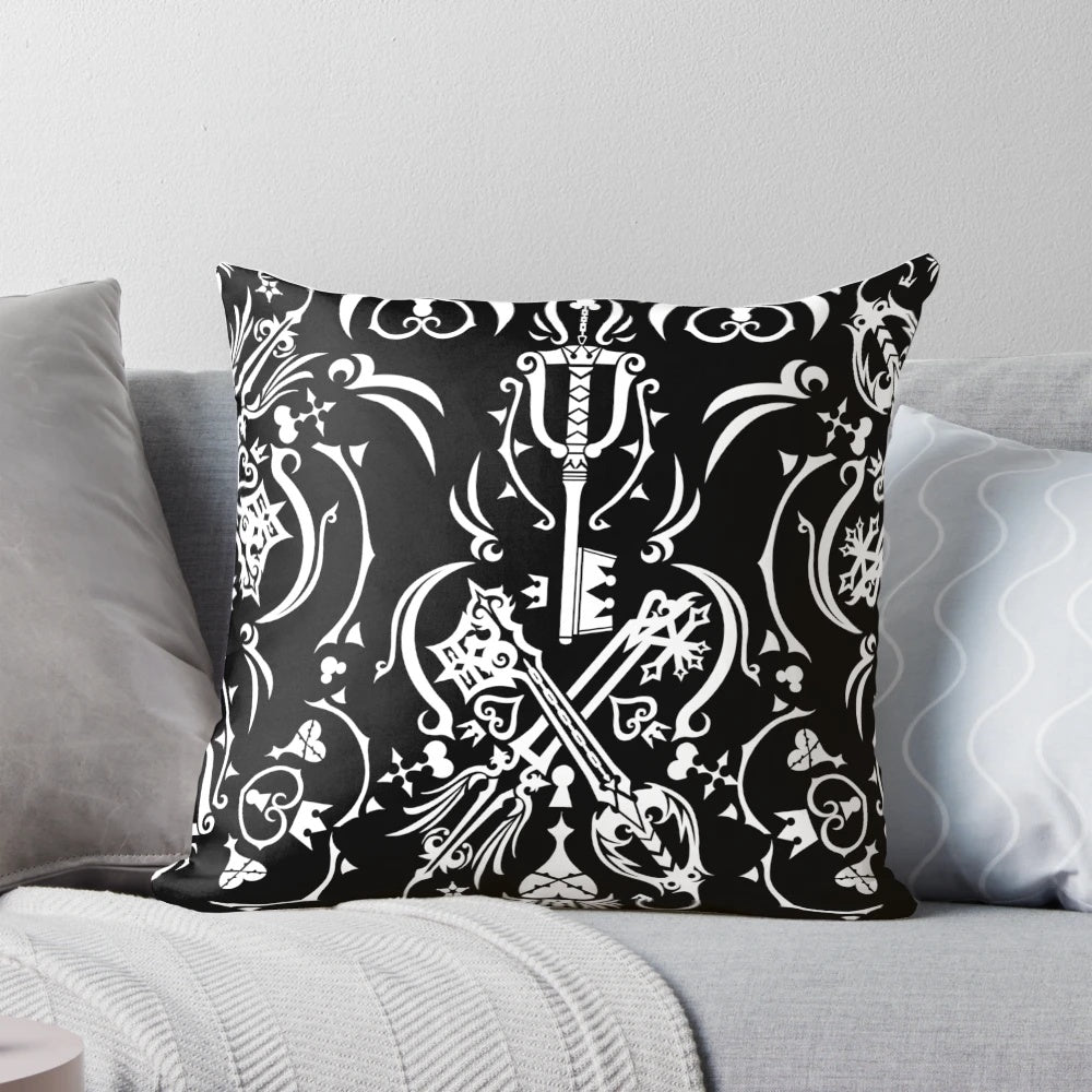 Kingdom Hearts black pillow with logo and characters