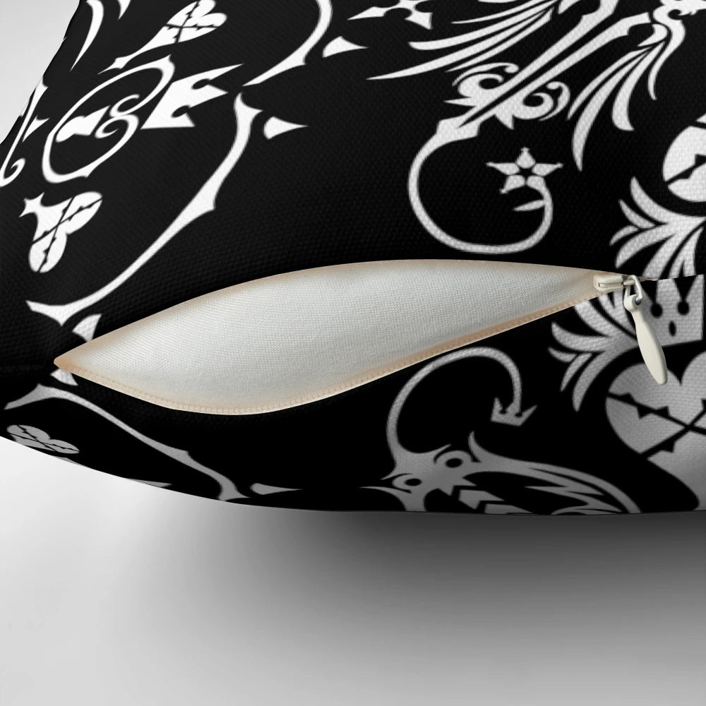 Kingdom Hearts black pillow with logo and characters
