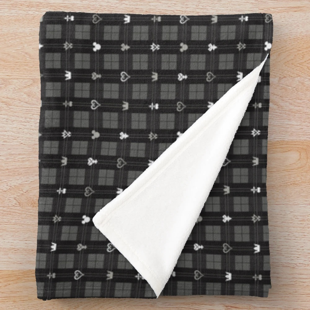 Kingdom Hearts-inspired black flannel pattern plush blanket