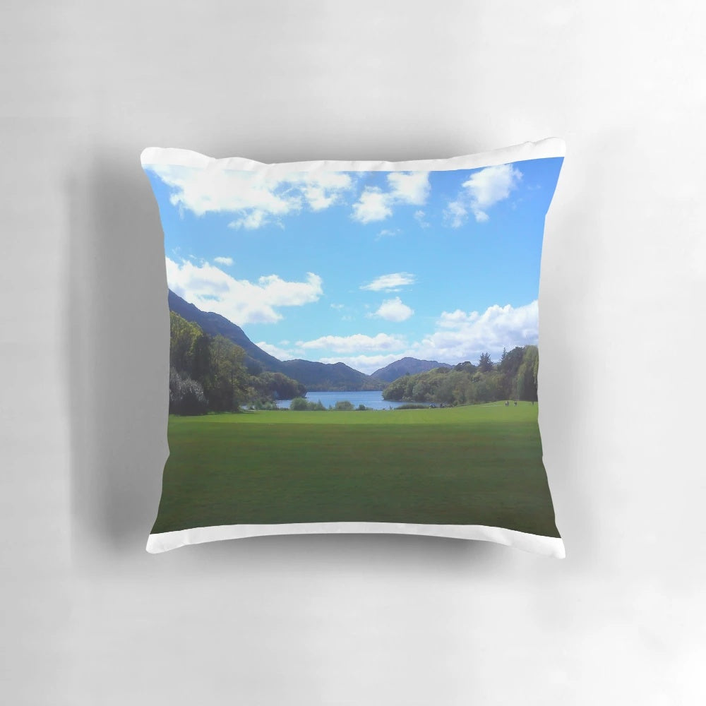 Kinsale Irish Landscape Pillow featuring a scenic rural countryside view in Cork, Ireland