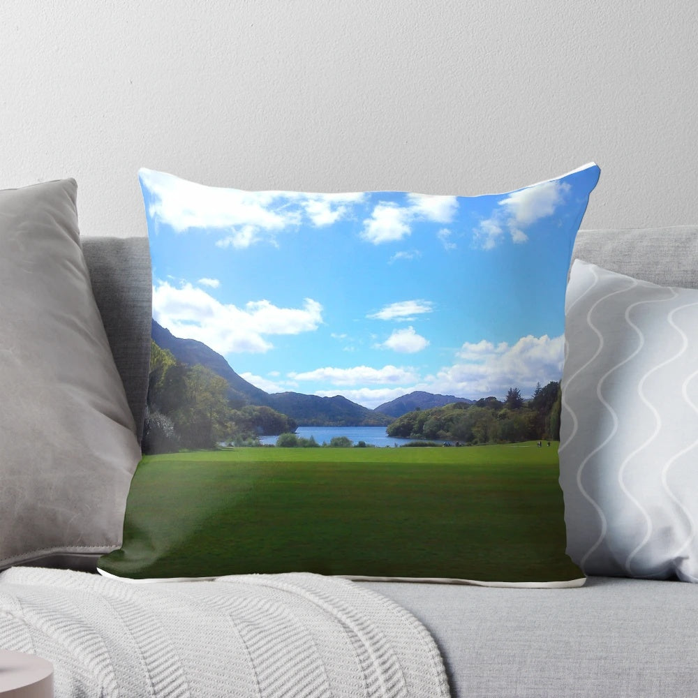 Kinsale Irish Landscape Pillow featuring a scenic rural countryside view in Cork, Ireland