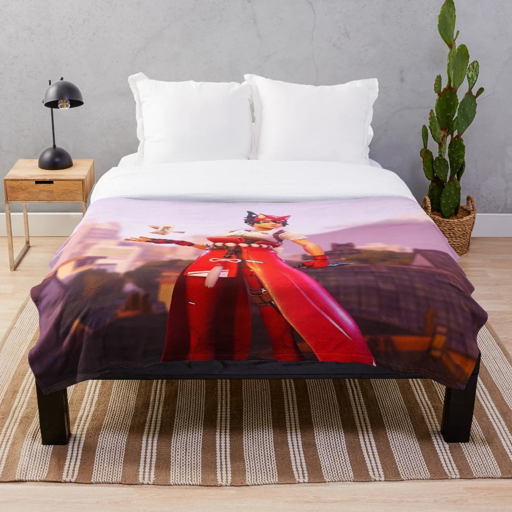Kiriko Takemura inspired plush blanket with anime-style design