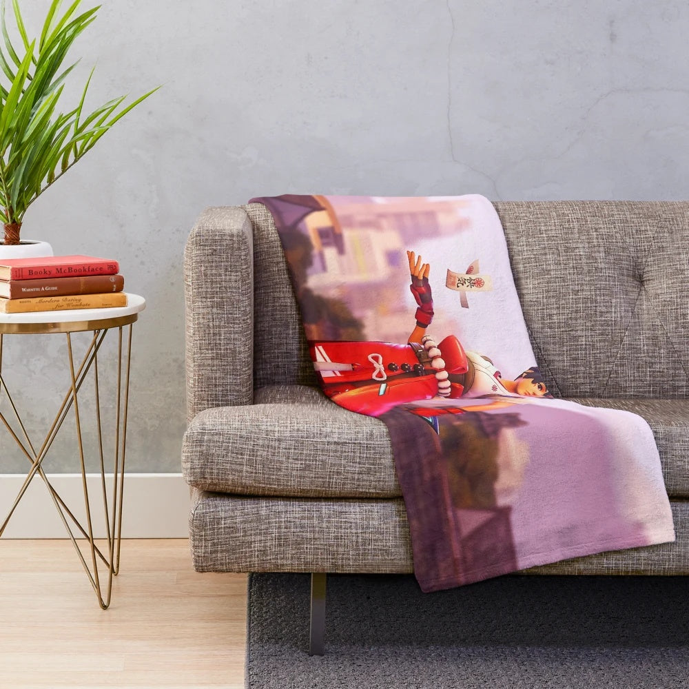 Kiriko Takemura inspired plush blanket with anime-style design