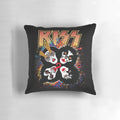 KISS band splash logo pillow, featuring the iconic KISS band logo on a colorful, rock and roll-inspired design.