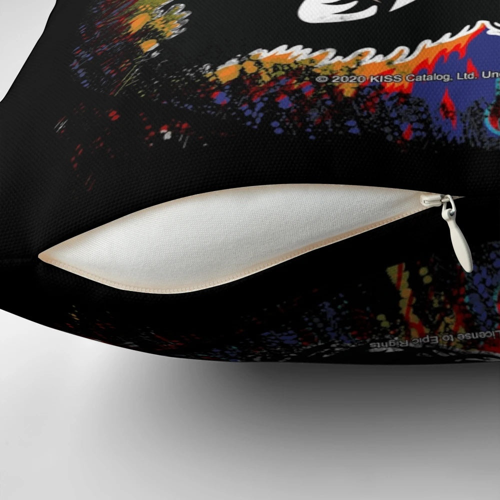 KISS band splash logo pillow, featuring the iconic KISS band logo on a colorful, rock and roll-inspired design.