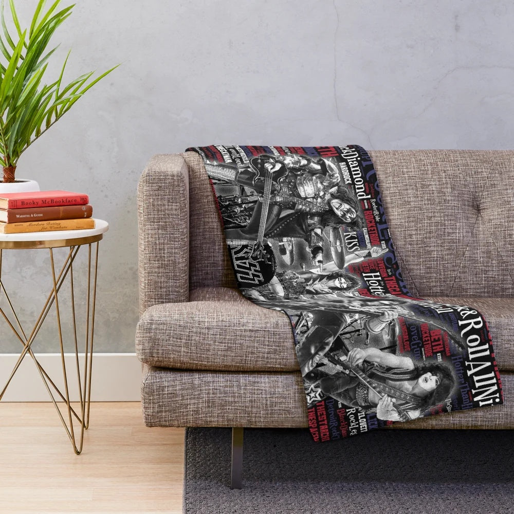 KISS Inspired Plush Blanket with the band's iconic imagery and logos