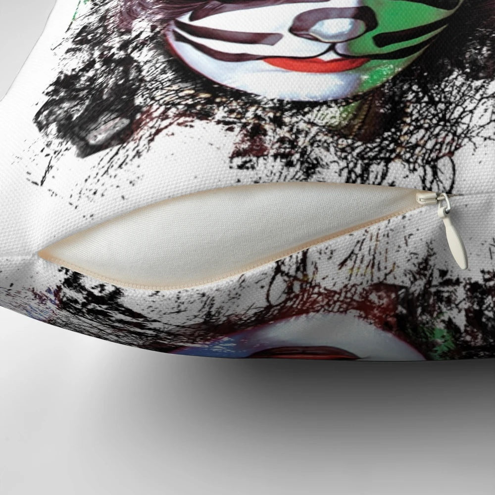 KISS band members faces brush effect printed on a decorative pillow