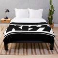 Monochrome plush blanket with a minimalist Kiss band-inspired design