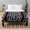 A plush blanket featuring a unique paint-style design of the iconic Kiss band logo