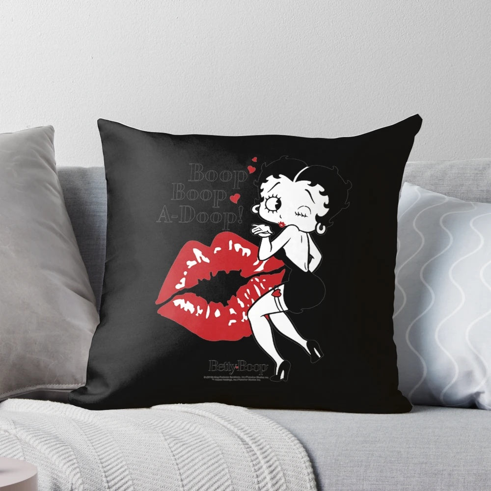 Betty Boop-inspired kisses pillow with a playful, blowing kisses design