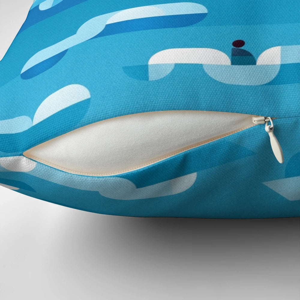 Kites Dancing Coastal Pillow, featuring a vibrant design of kites soaring against a seaside backdrop.