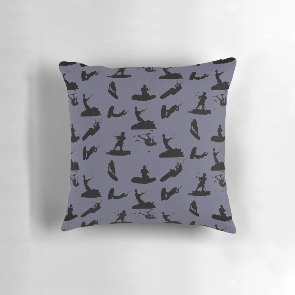Black and white kitesurf silhouette photo montage pattern decorative pillow