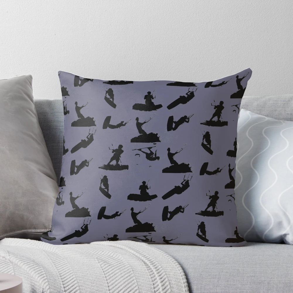 Black and white kitesurf silhouette photo montage pattern decorative pillow