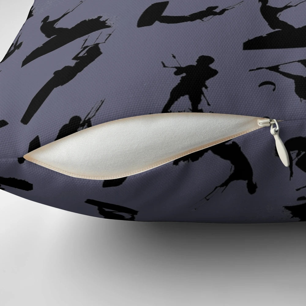 Black and white kitesurf silhouette photo montage pattern decorative pillow