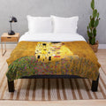 Klimt-inspired plush blanket featuring the iconic painting "The Kiss