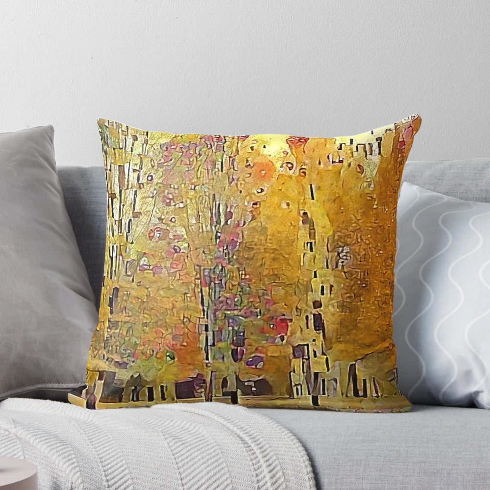 Klimt Trees Decorative Throw Pillow with Vibrant Colors and Artistic Design
