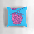 Cozy knitted brain shaped pillow in pink and white colors