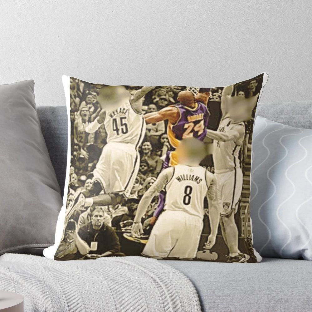 Soft, plush Kobe Bryant-themed pillow with basketball and Lakers graphics