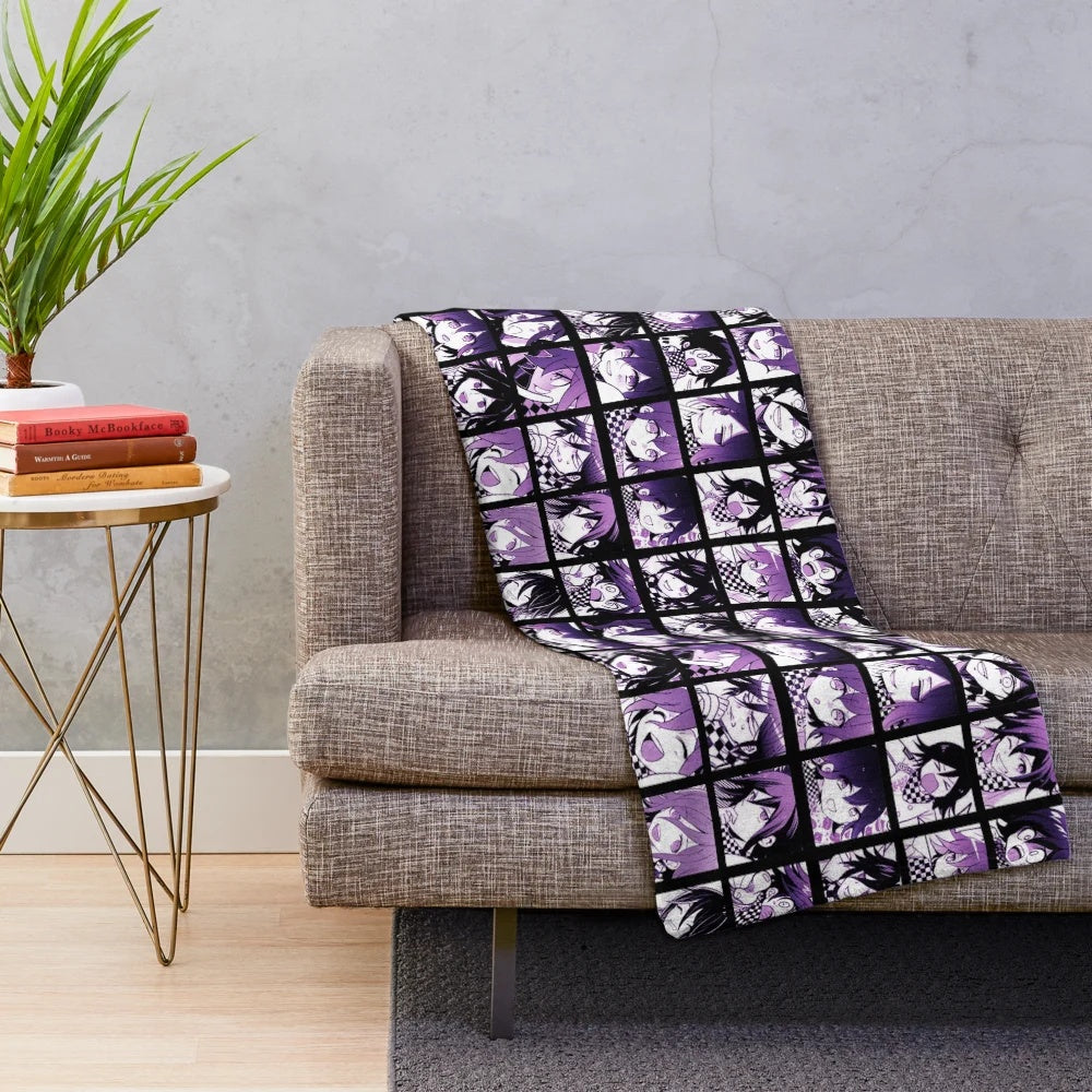 Kokichi-inspired plush blanket with vibrant manga-style design