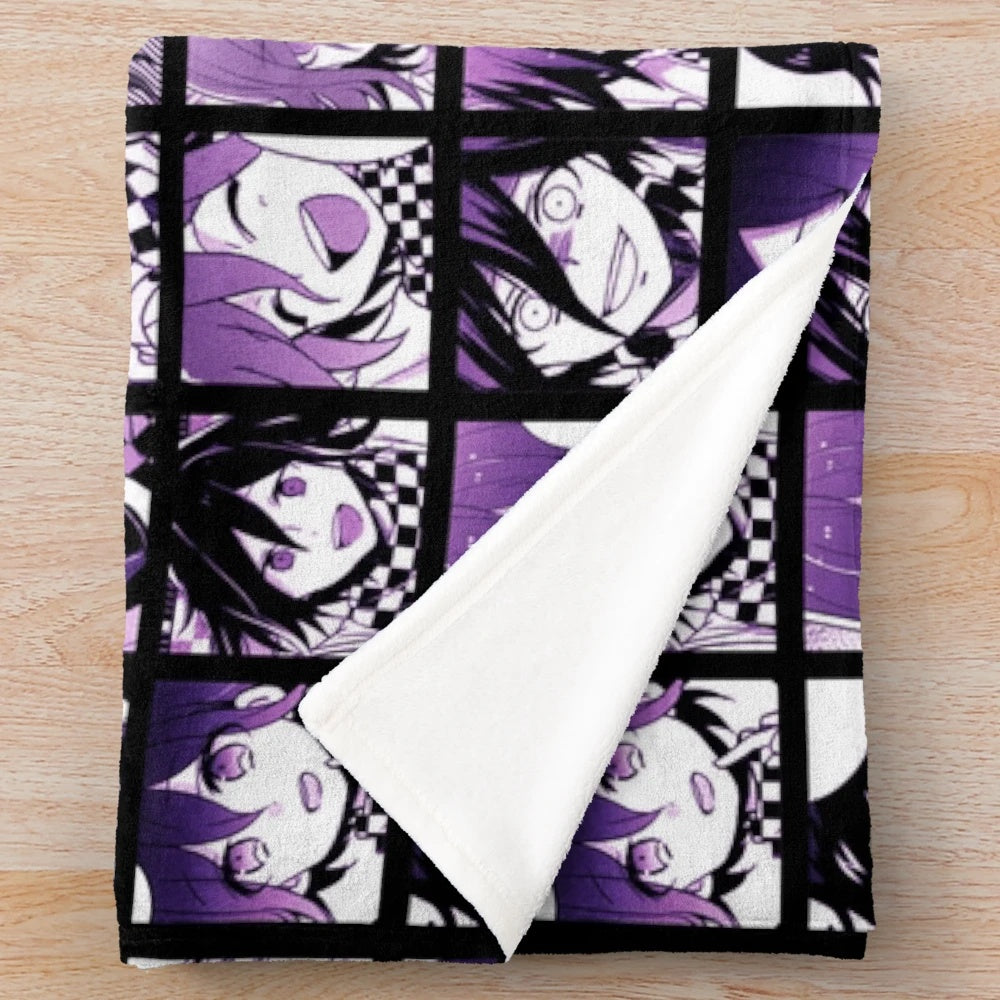 Kokichi-inspired plush blanket with vibrant manga-style design