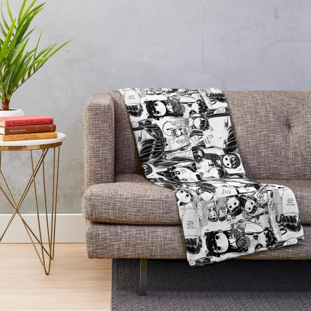 Komi San inspired plush blanket with anime and manga collage design