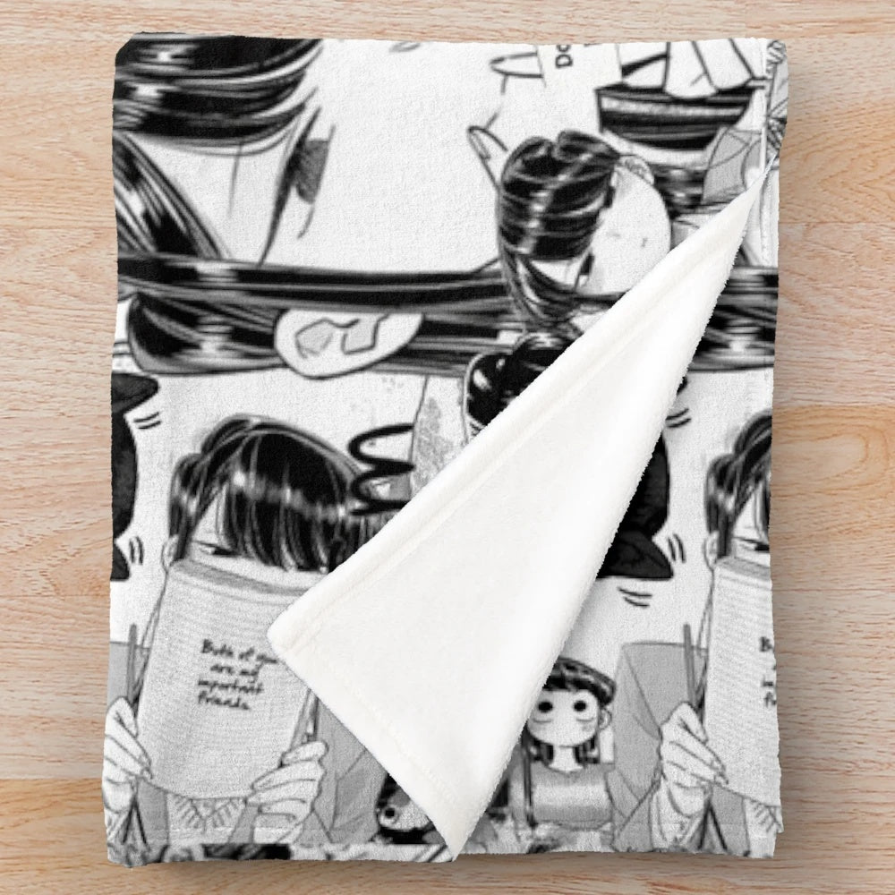 Komi San inspired plush blanket with anime and manga collage design