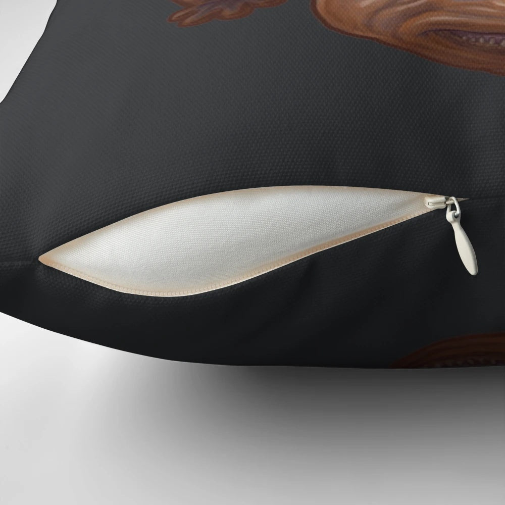 Pillow featuring a digital illustration of the extinct Koolasuchus cleelandi, a Cretaceous-era temnospondyl amphibian.