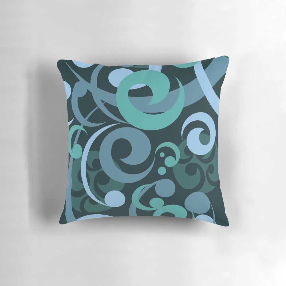 Koru waves design on a black background decorative pillow