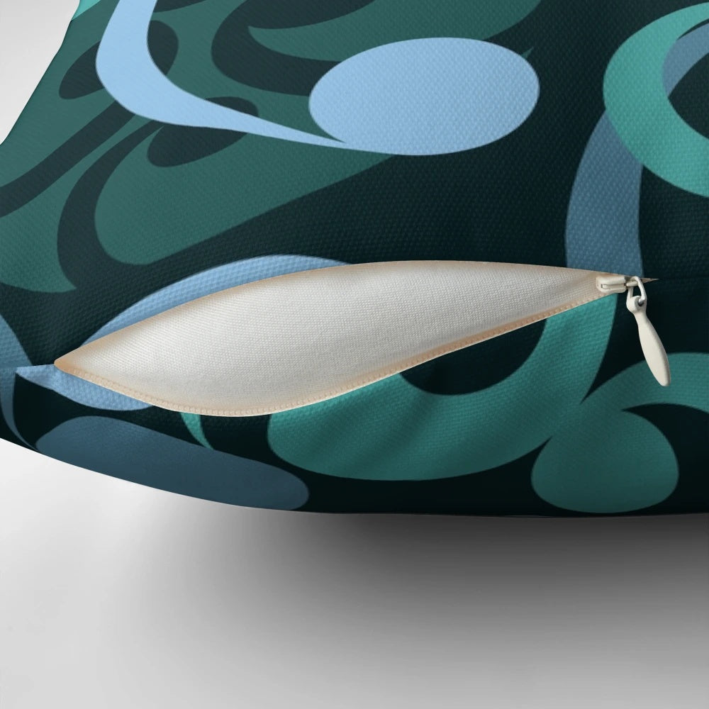 Koru waves design on a black background decorative pillow