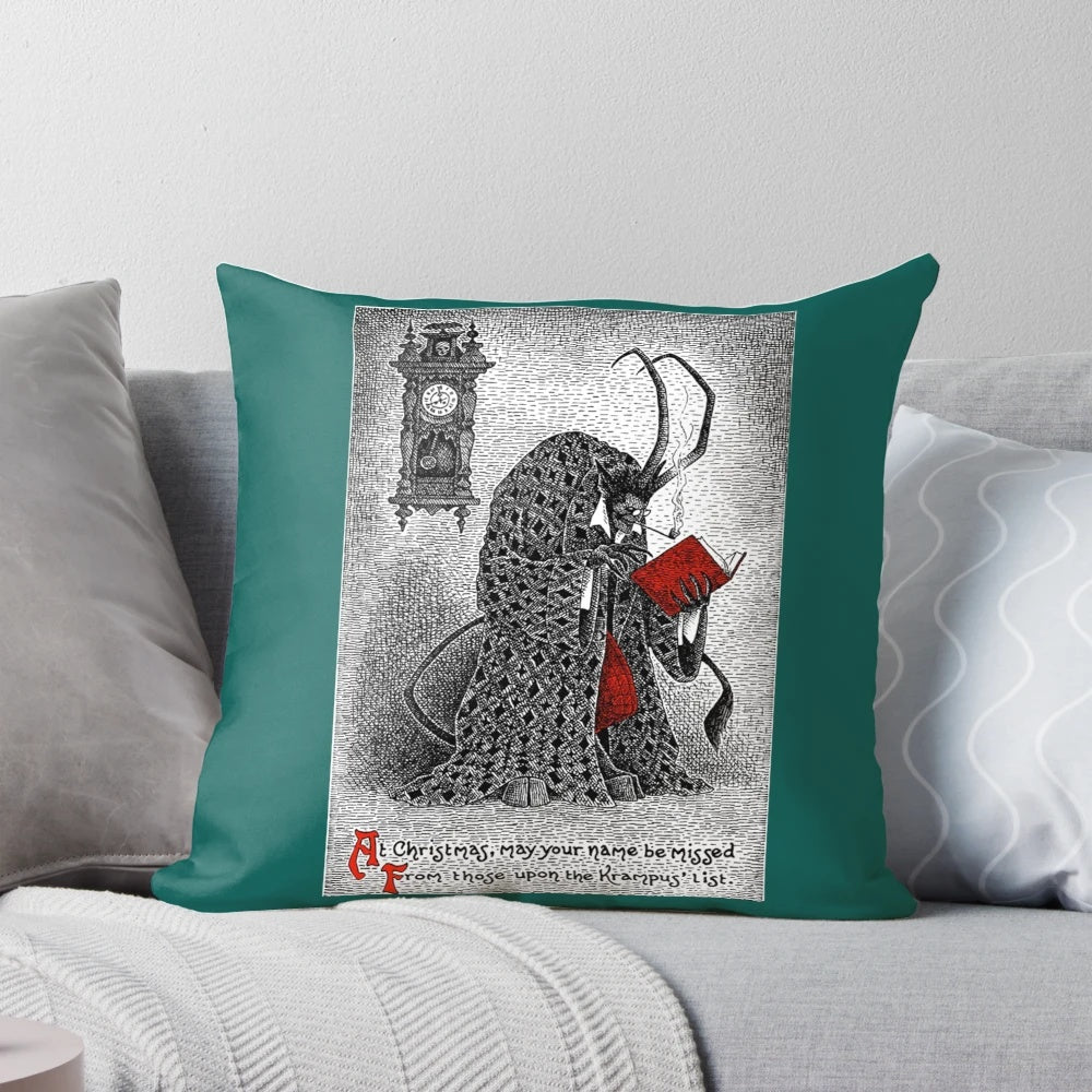 Krampus Christmas Pillow with Scary Krampus Monster Graphic
