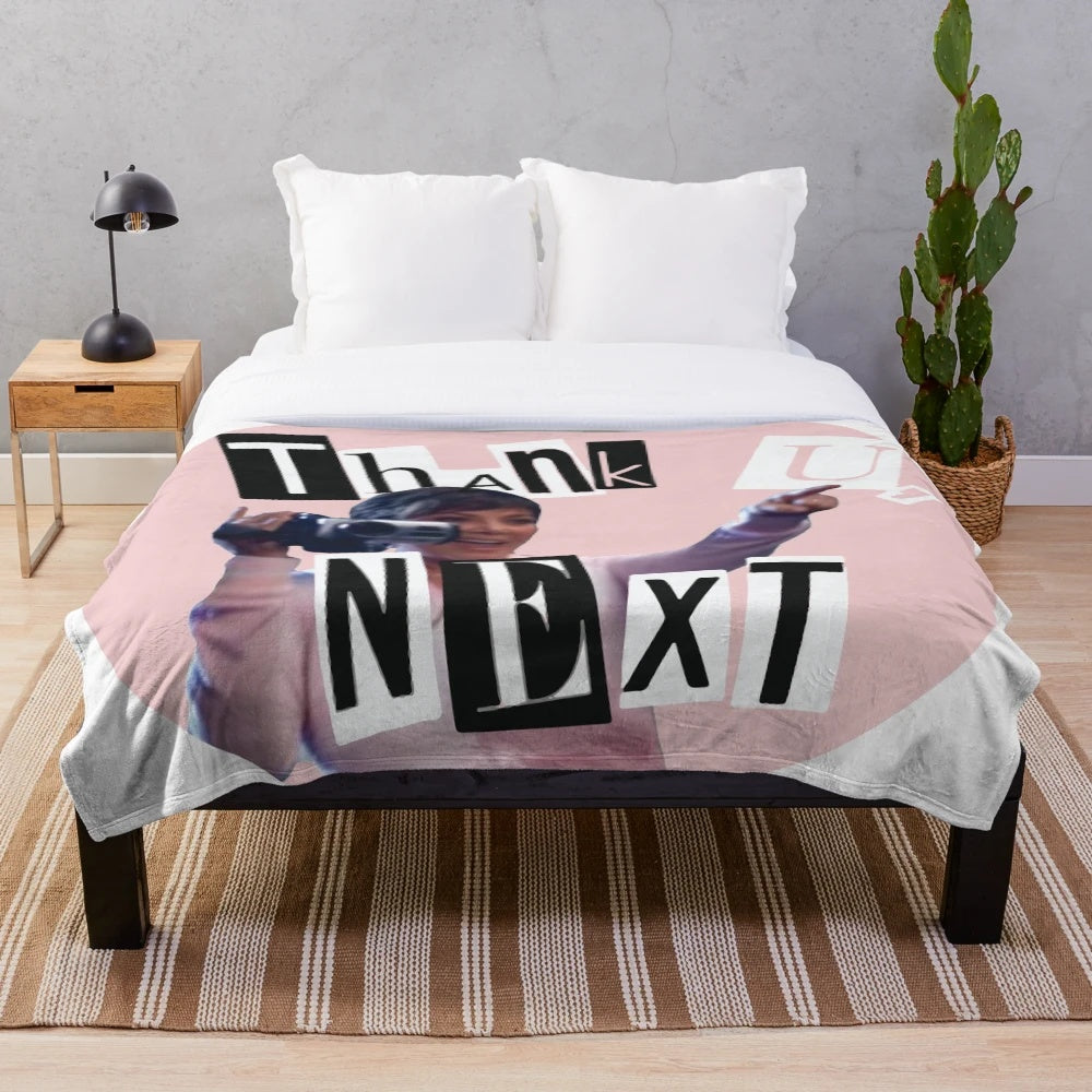 Kris Jenner inspired plush blanket with "Thank U Next" inspired design