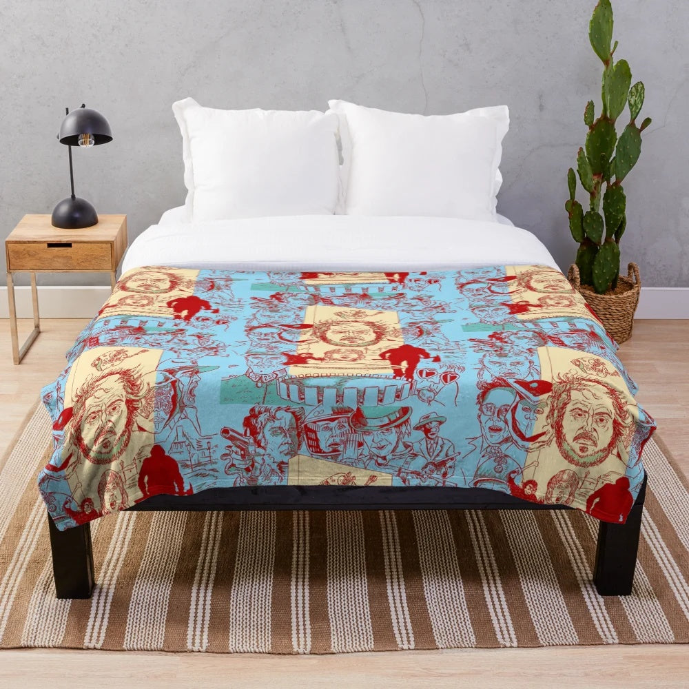 Kubrick inspired plush blanket featuring iconic film imagery