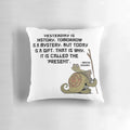 Throw pillow featuring a quote from Master Oogway, the wise tortoise from the Kung Fu Panda animated movie by Dreamworks.