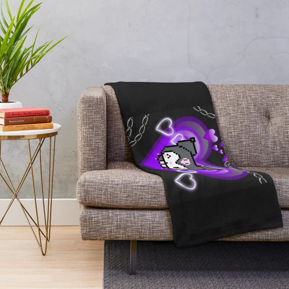 Kuromi-inspired plush blanket with dark colors and modern anime design