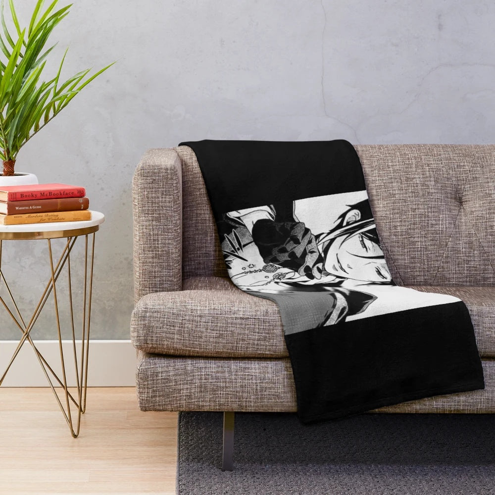 Black butler plush blanket featuring characters from the popular anime series