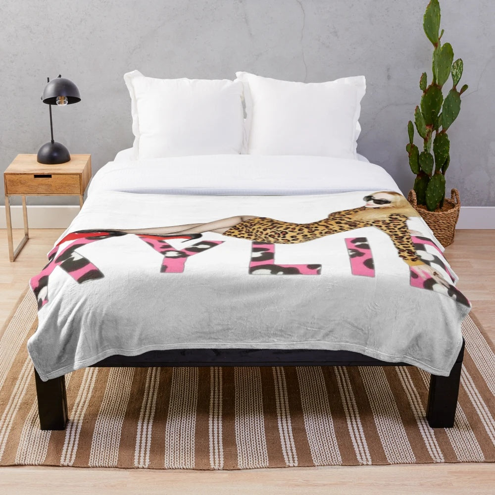 Leopard print plush blanket featuring Kylie Minogue's music art