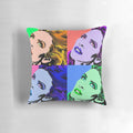 Kylie Minogue inspired pop collage design printed on a soft, plush pillow for home decor