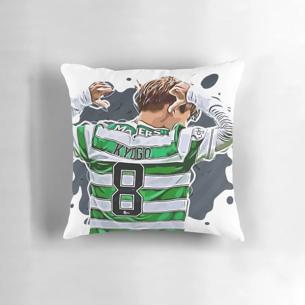 Soft, high-quality pillow featuring Kyogo Furuhashi, the star player of Celtic FC.