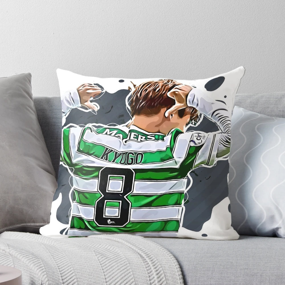 Soft, high-quality pillow featuring Kyogo Furuhashi, the star player of Celtic FC.