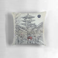 A cozy decorative pillow featuring a serene Kyoto landscape artwork design.