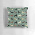 Labrador Retriever dog silhouette pattern pillow with chocolate, yellow, red, and black labs