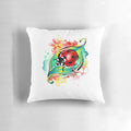 Decorative throw pillow featuring a cute, abstract watercolor ladybug on a leaf design.
