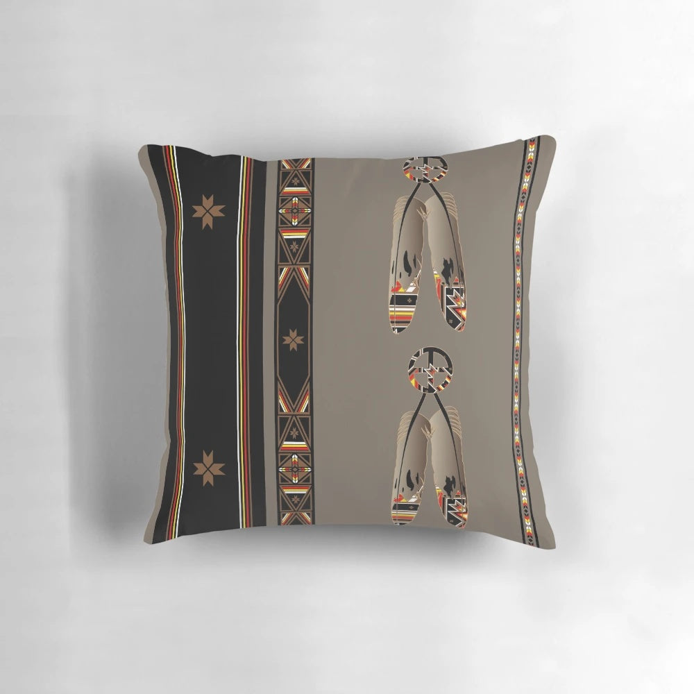 Lakota Design Pillow featuring Melvin War Eagle's vibrant Native American pop art design with feathers, eagle, and medicine wheel