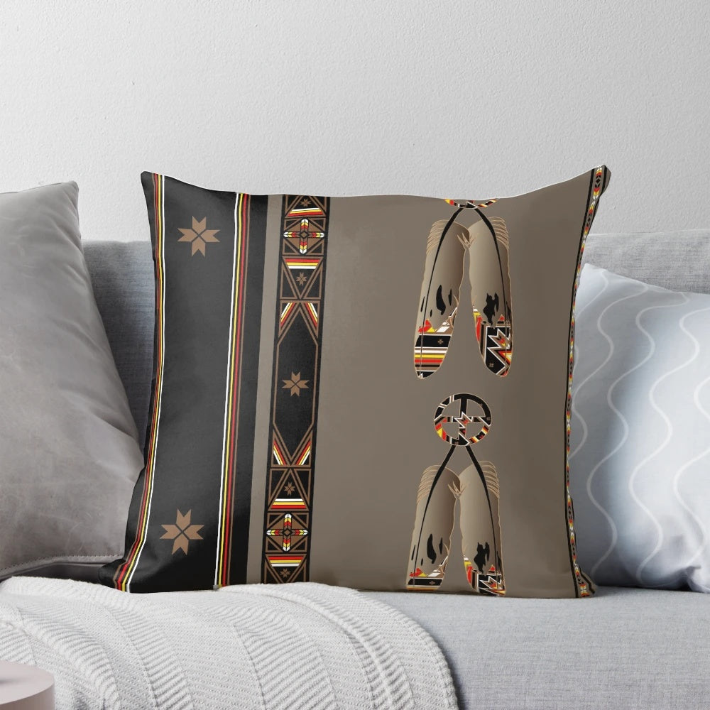 Lakota Design Pillow featuring Melvin War Eagle's vibrant Native American pop art design with feathers, eagle, and medicine wheel