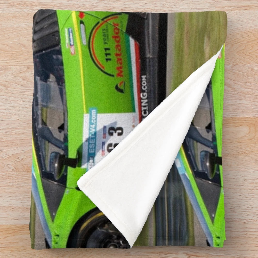 Plush blanket with a Lamborghini-inspired graphic design