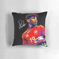 A vibrant WPAP art pillow featuring the portrait of football player Lamine Yamal from Barcelona FC.