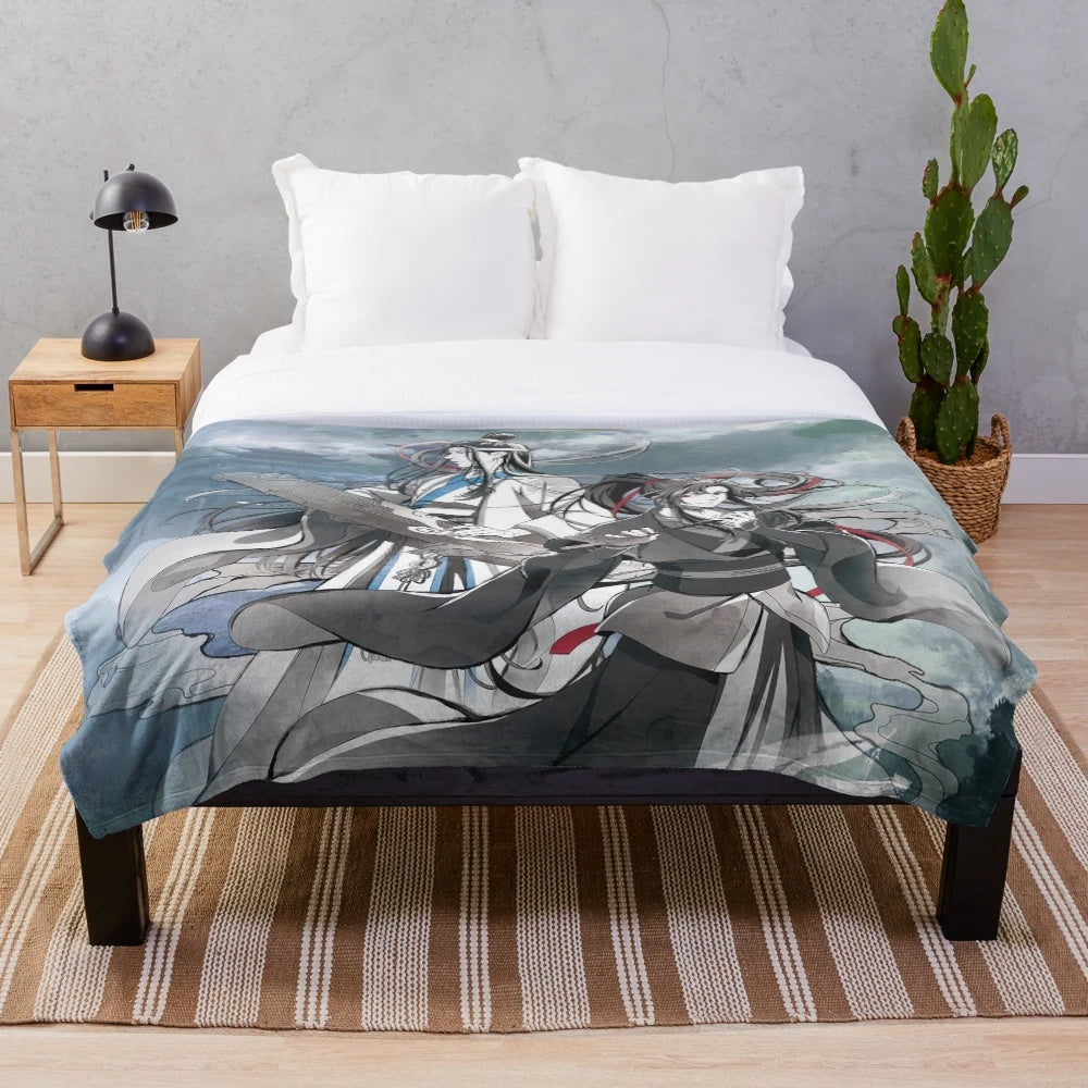 Lan Wangji and Wei Ying plush blanket featuring characters from the Grandmaster of Demonic Cultivation anime