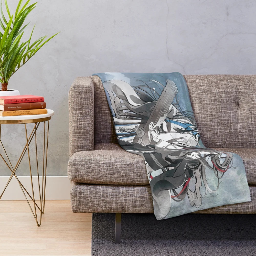 Lan Wangji and Wei Ying plush blanket featuring characters from the Grandmaster of Demonic Cultivation anime
