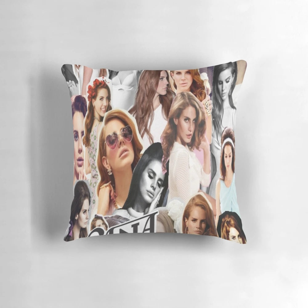 Lana Del Rey inspired collage art custom pillow with singer, star, and idol imagery